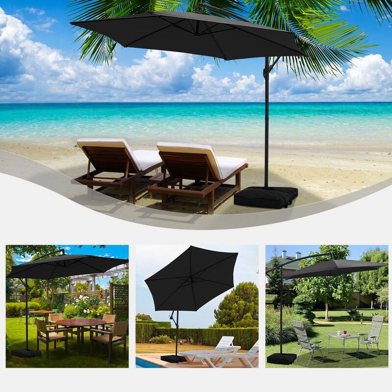 Autlaycil 10ft Offset Hanging Market Patio Umbrella with Base