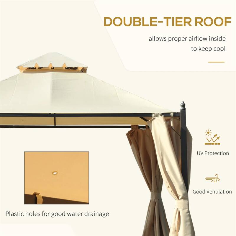 10' x 10' Steel Outdoor Patio Gazebo with Polyester Privacy Curtains