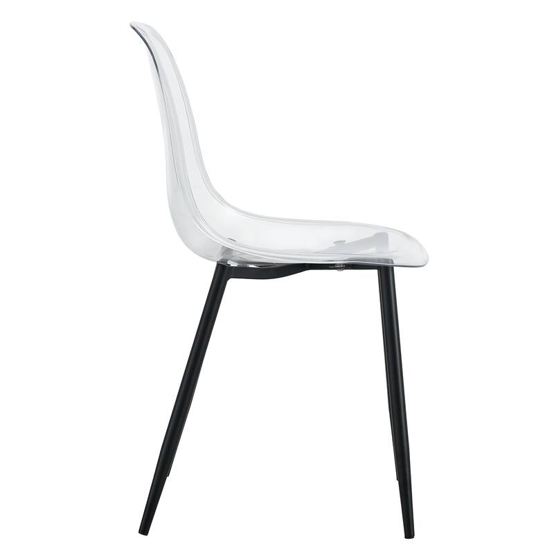 Modern minimalist armless crystal dining chair, plastic chair set of 6 with metal legs