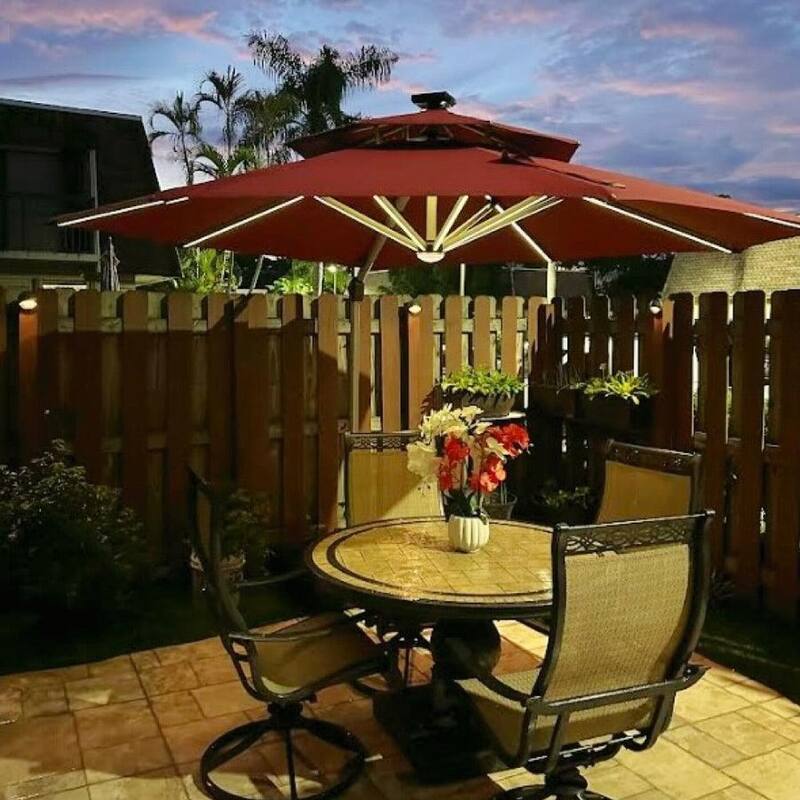 PURPLE LEAF Double Top 10/11/12ft Round Outdoor Patio Cantilever Umbrellas with Lights