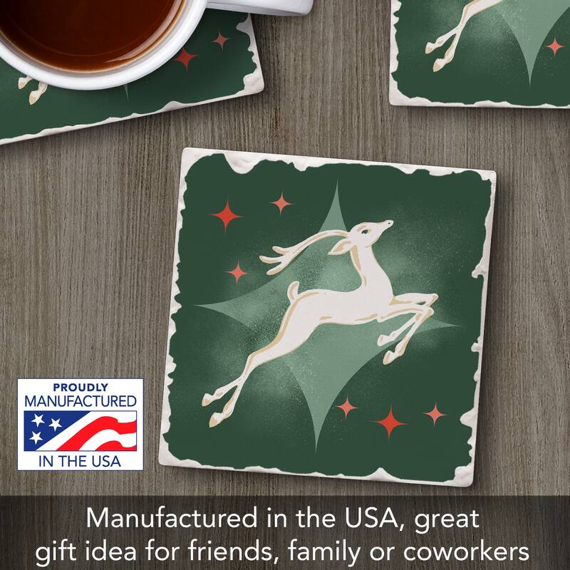 Dashing 4 Pack Absorbent Stone Coasters with Cork Backing 4" Square Made in The USA Absorbent Wipes Clean - Multi