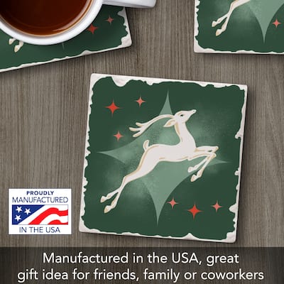 Dashing 4 Pack Absorbent Stone Coasters with Cork Backing 4" Square Made in The USA Absorbent Wipes Clean