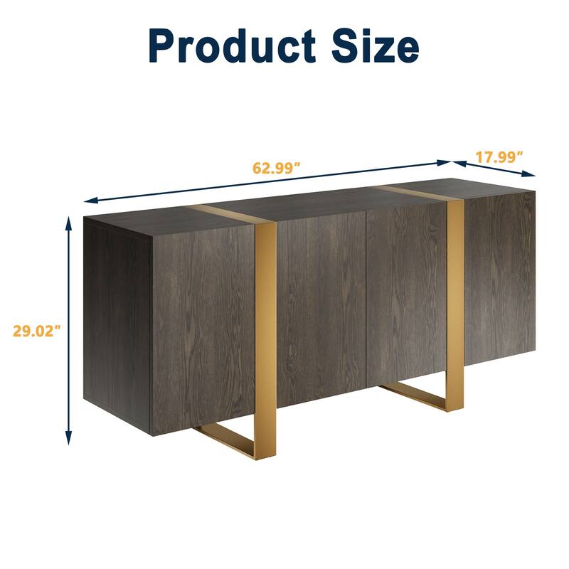 Clihome 63'' Storage TV Stand Cabinet with 4 Doors