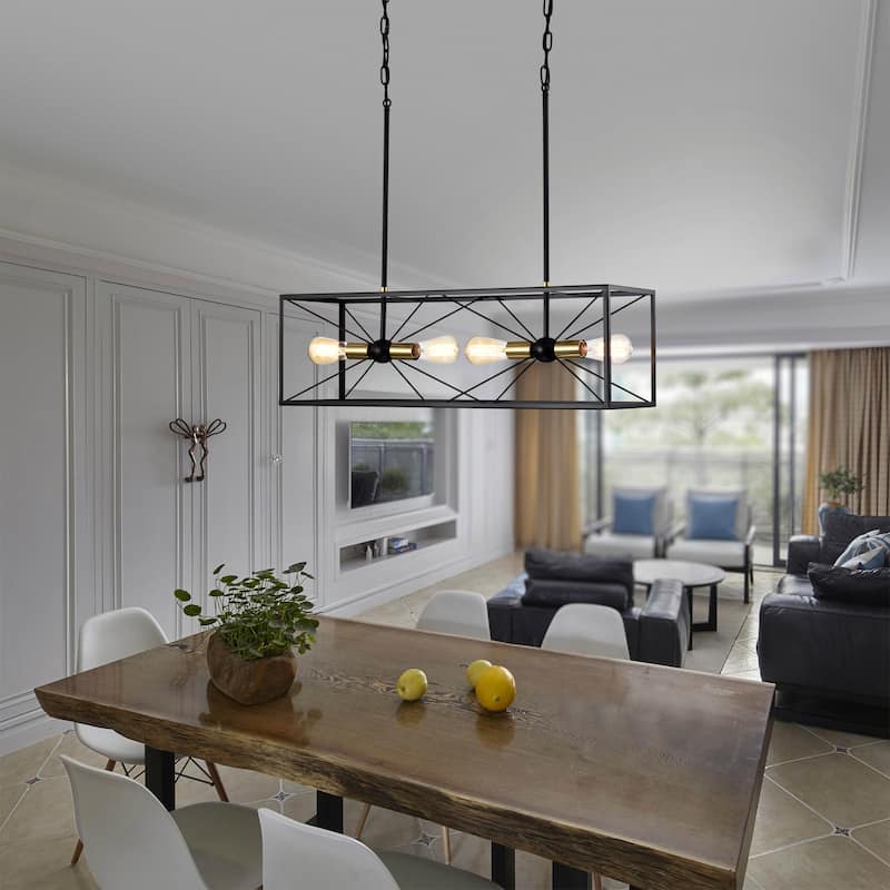 Judith 32 Inch Kitchen Island Ceiling Lighted Chandelier Modern-Contemporary Style Matte Black Finish 4-Light - N/A