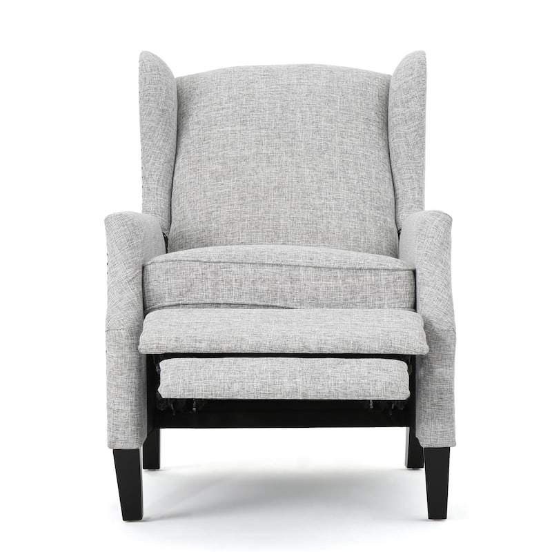 Upholstered Recliner Chair, Fabric Wingback Armchair, Push-Back Recliner with Nailhead Trim, Wood Legs, Classic Recliner Chair