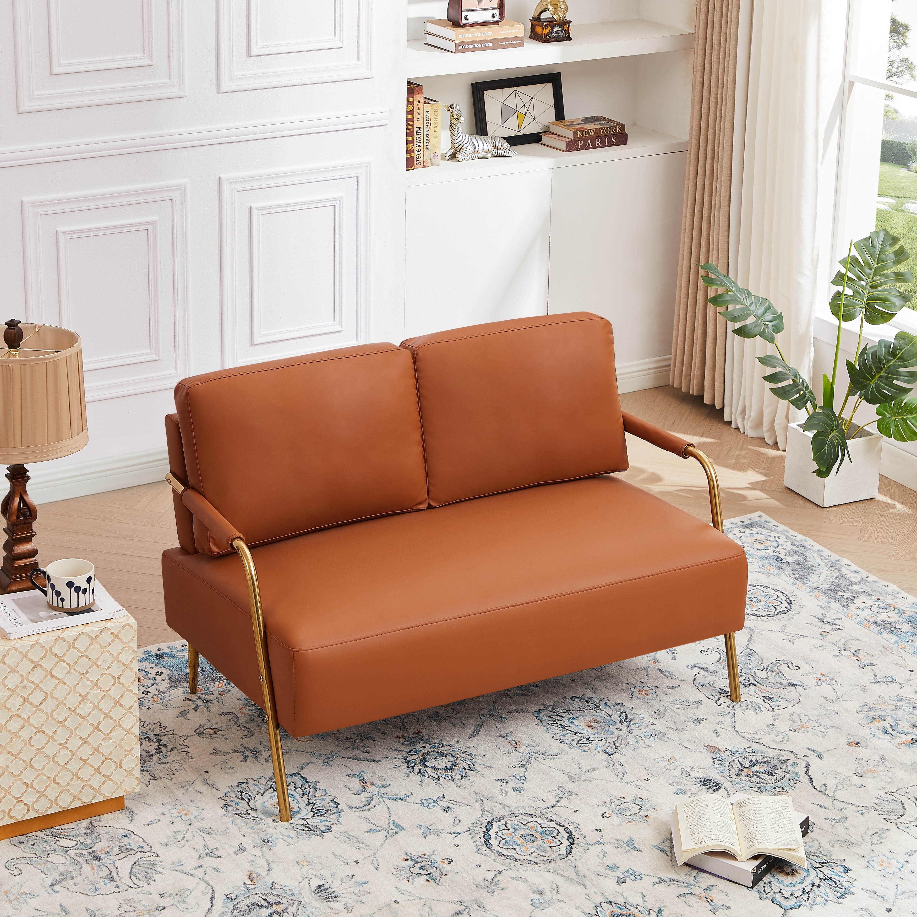 Brown Small Fabric Upholstered Loveseat with Removable Back