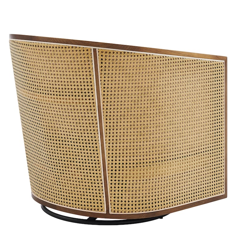 NPD Furniture Marilyn Linen Swivel Accent Arm Chair with Rattan