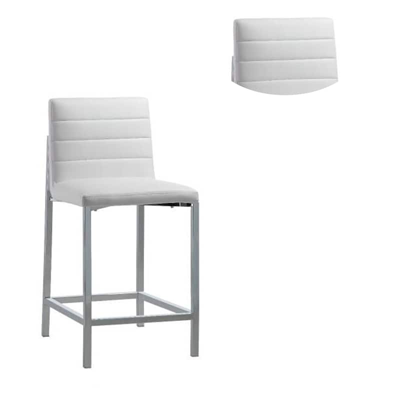 Eun 26 Inch Faux Leather Channel Counter Stool, Chrome, Set of 2, White