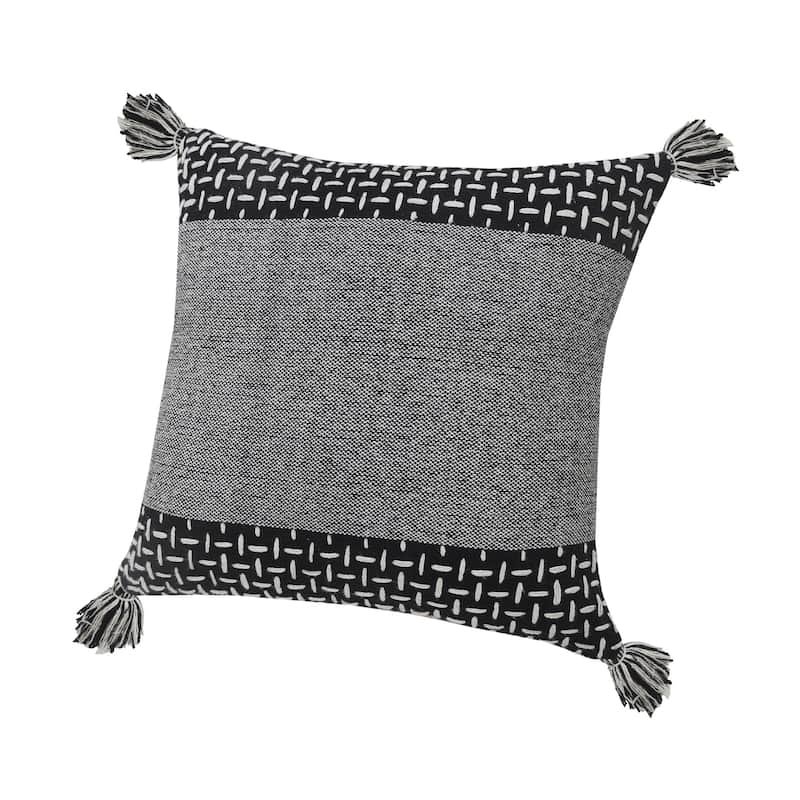 Handwoven Geometric Cotton Throw Pillow Cover - 20" - Black and White