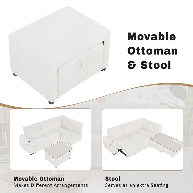 Modern Convertible Sectional Sofa Bed with USB Ports and Storage and Cup Holder for Small Space Living Room