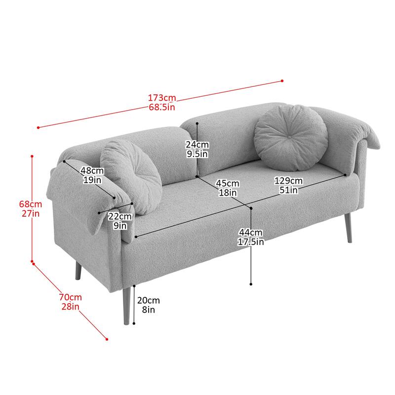 Modern Faux Lamb Wool Sofa with 2 Throw Pillows