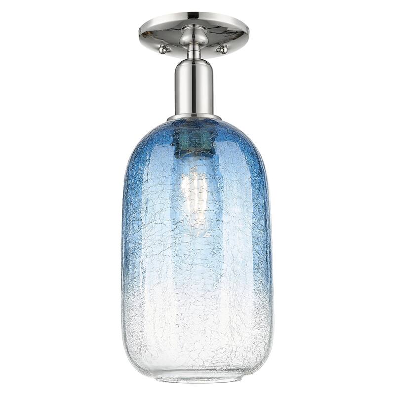 Innovations Lighting Downtown Urban - Brookhaven Cloche - 1 Light 7" Semi-Flush Mount Light - Polished Nickel/Sapphire Blue Shade