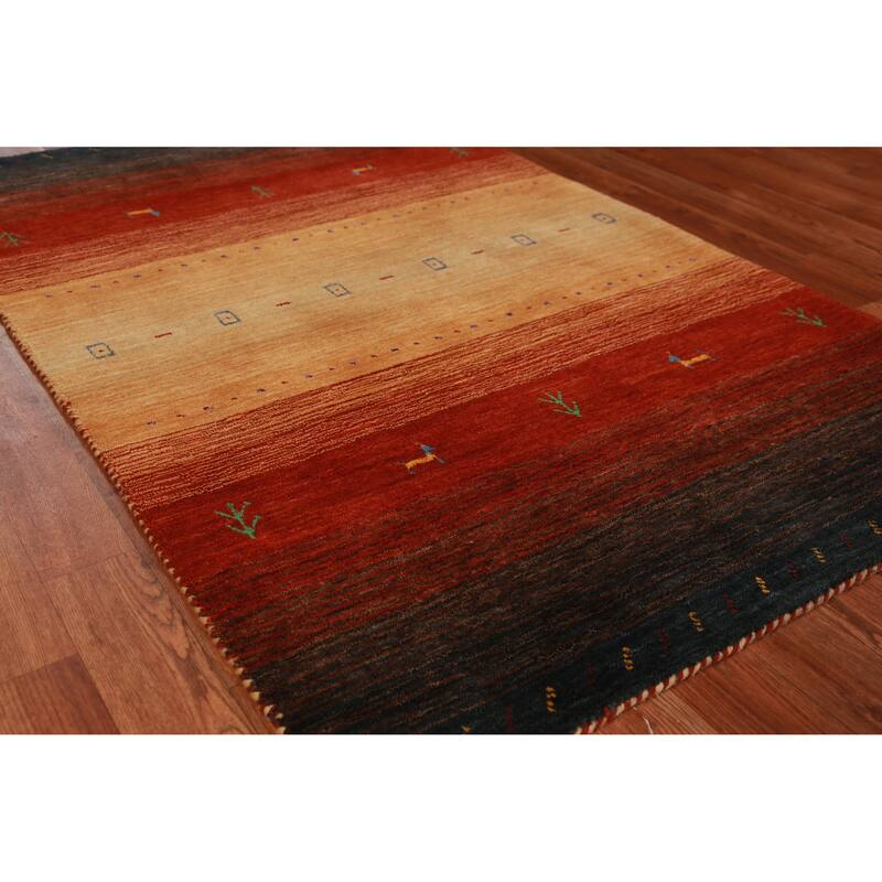 Hand Knotted Oriental 100% Wool Carpet Tribal Animal Pictorial Oranges & Rust Gabbeh Area Rug - 4' 10'' X 3' 0''