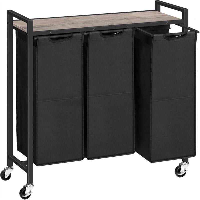 Laundry Sorter 3 Section Laundry Hamper with Wheels - 33.1"L x 11.8"W x 30.3"H - Black