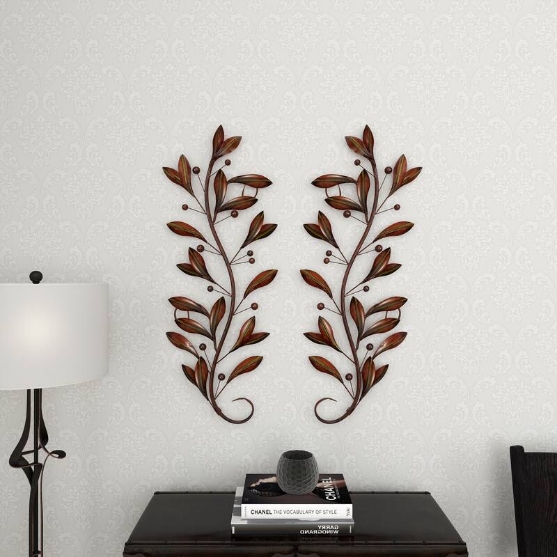 Metal Leaf Vine Home Wall Decor - Set of 2 Brown - Roche River Decor
