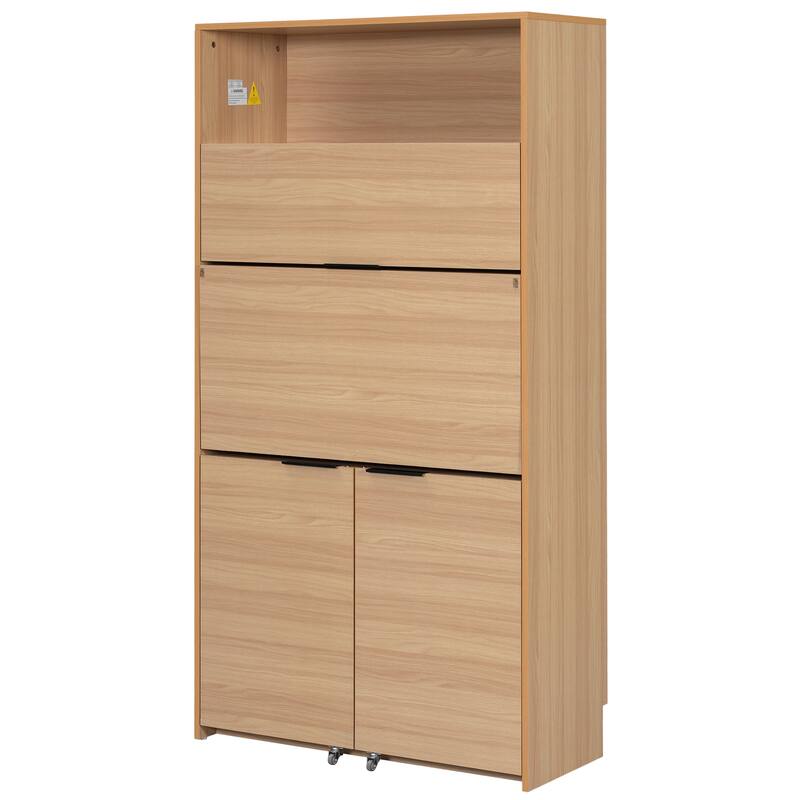 Compact Kitchen Pantry Storage Cabinet, 69" H Buffet Sideboard Server Table with Drop-Down Workstation & Power Outlet