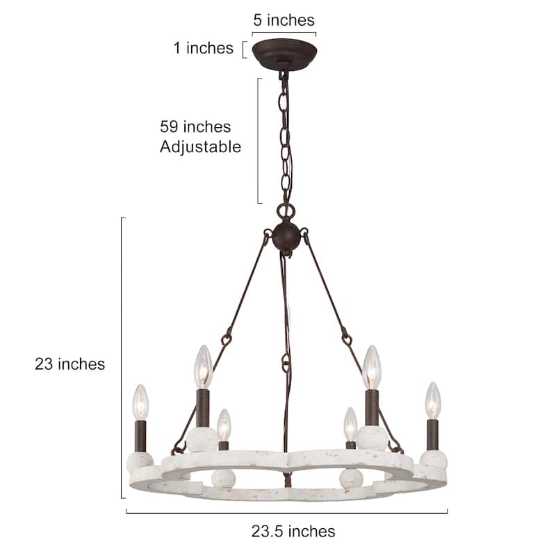 Farmhouse Wood Candle Chandelier 6-Light French Country Wagon Wheel Coastal Dining Room Pendant Light