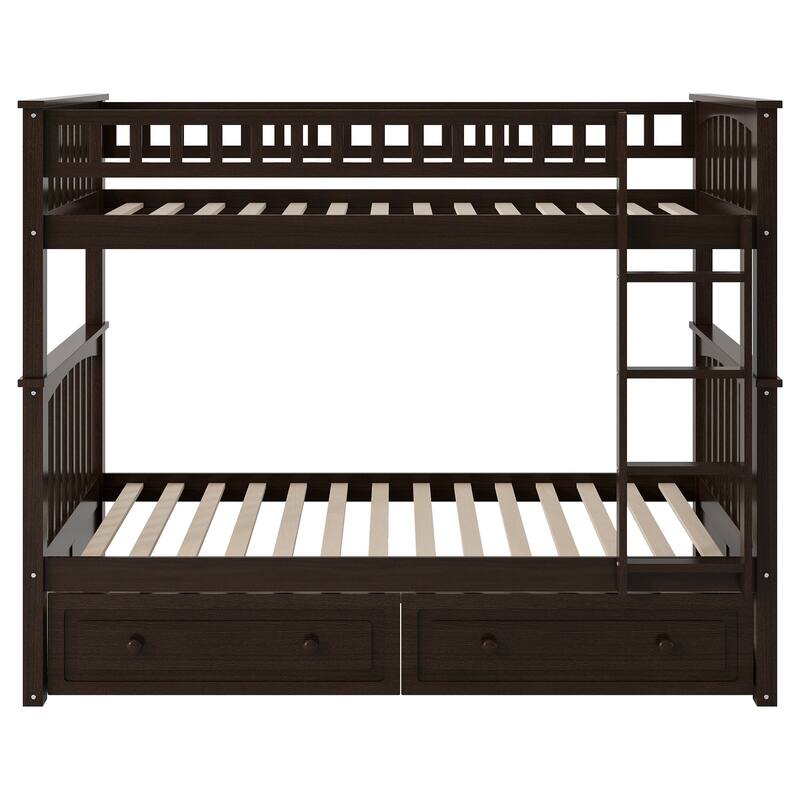 Convertible Twin Bunk Bed with Storage Drawers, Espresso Finish, Solid Pine & MDF Construction