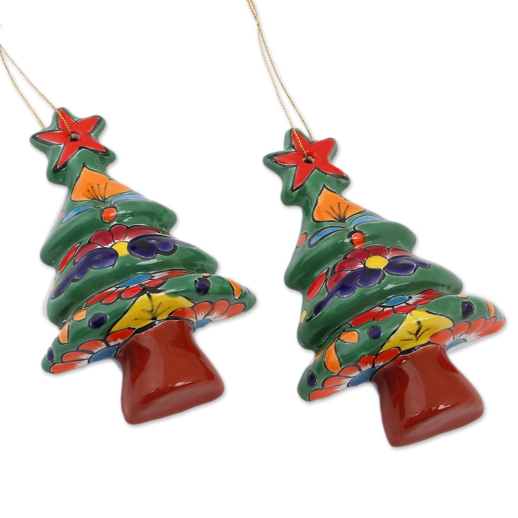 Novica Handmade Talavera Celebration Ceramic Ornaments (Pair)