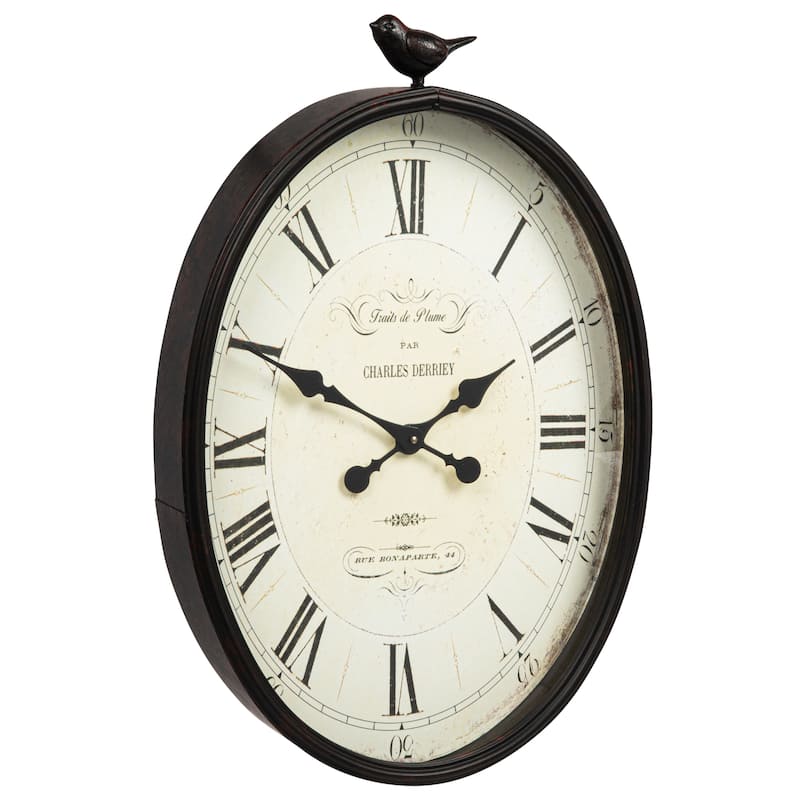 Metal Wall Clock with Bird - Antique Bronze