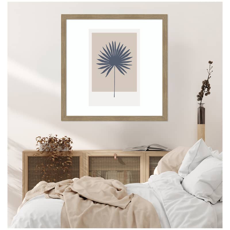Kate and Laurel Muted Tan and Blue Colorblock Botanical Palm by The Creative Bunch Studio Framed Wall Art Print