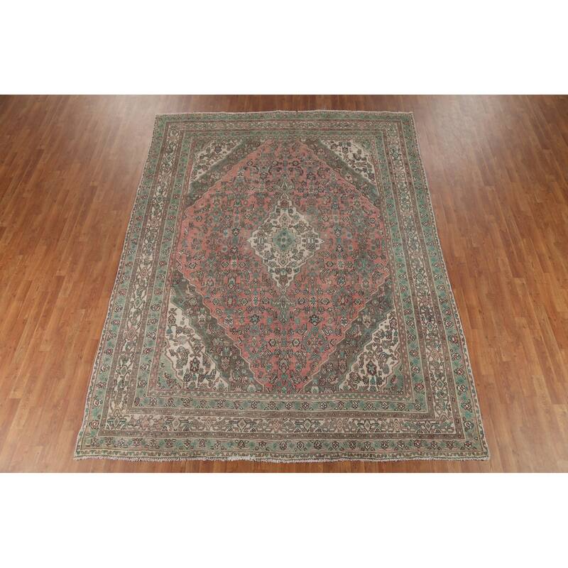 Pink Geometric Hamedan Persian Vintage Area Rug Handmade Wool Carpet - 8'5"x 11'4"