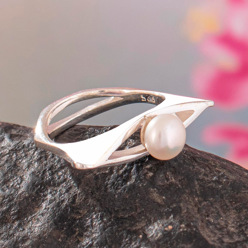 Novica Handmade Pearly Offering Cultured Pearl Single Stone Ring