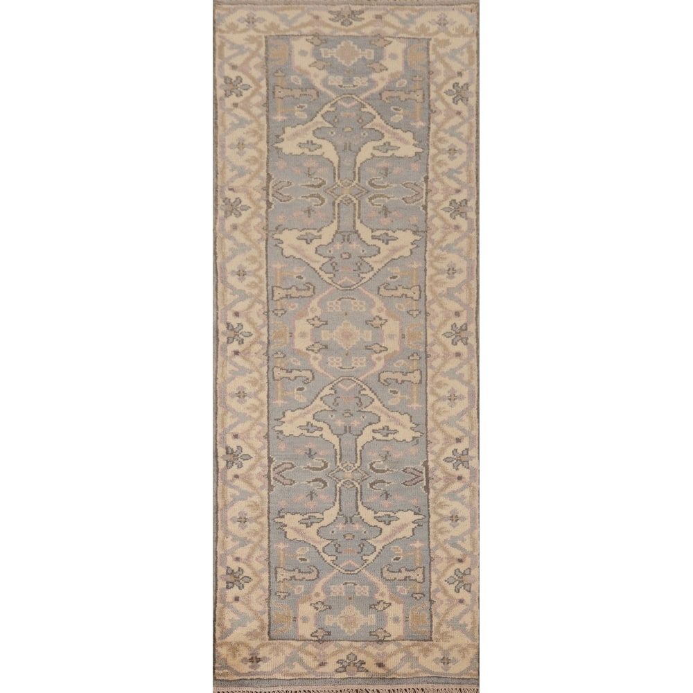 Transitional Oushak Runner Rug Hand-Knotted Wool Carpet - 2'7"x 7'10"