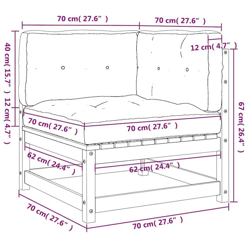 Patio Furniture with Cushions Outdoor Garden Seating Furniture Solid Wood Pine - 27.6 x 27.6 x 26.4 in (W x L x H)