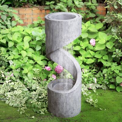 Glitzhome 40"H Modern Minimalist Curving Oversized LED Polyresin Fountain
