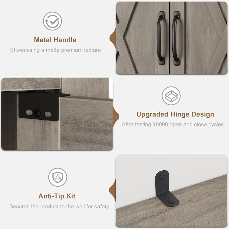 5 Tier Vintage Bookshelf Tall Farmhouse Bookcase with Doors - N/A