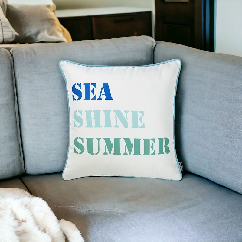 HomeRoots 18" Blue and White Throw Pillow Cover