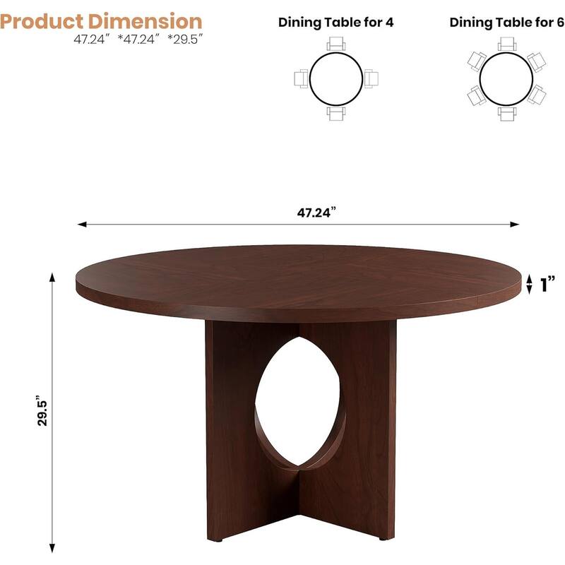 47" Kitchen Round Dining Table for 4-6 People with Sturdy Pedestal Base