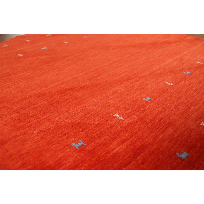 Hand Knotted Oriental 100% Wool Carpet Tribal Animal Pictorial Oranges & Rust Gabbeh Area Rug - 6' 6'' X 6' 6''