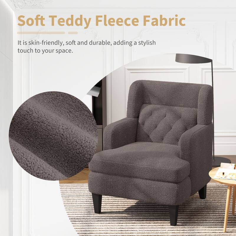 Modern 35.25" Upholstered Arm Chair with Birch Wood Legs amd Tufted Backrest for Living Room