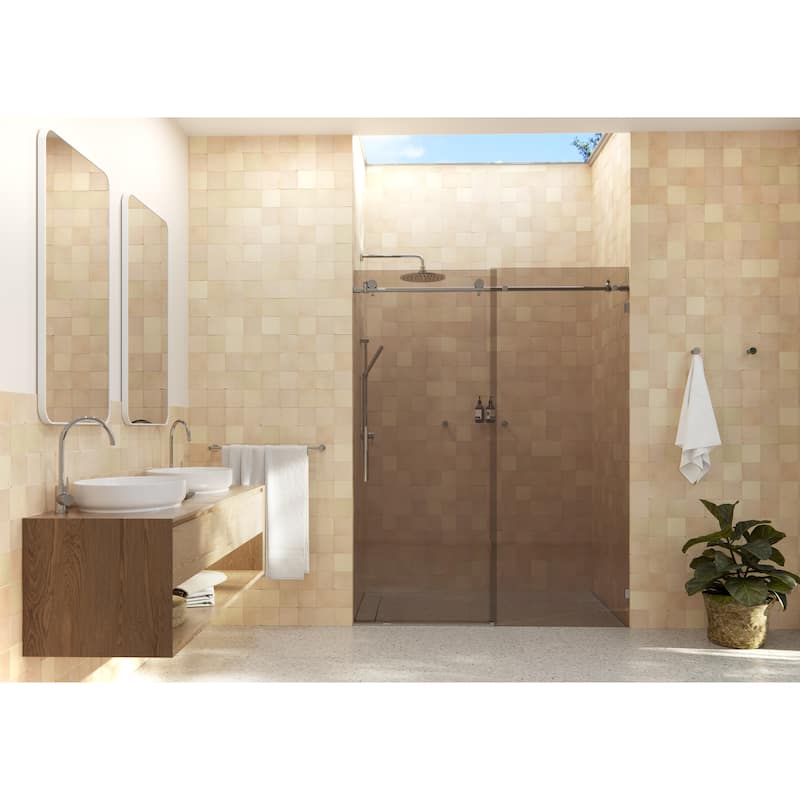 Equinox 60 in. x 78 in. Fully Frameless Glass Sliding Shower Doors with Bronze Tint