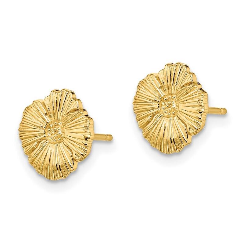Curata 14k Yellow Gold Textured Flower Post Earrings - 10x9.2mm