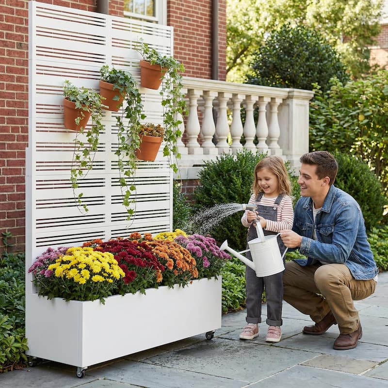 Outdoor Metal Galvanized Privacy Screen Planter Box with Trellis Lockable Wheels