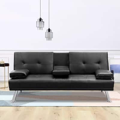 65.8" Modern Sofa Bed Convertible Lounge Couch Sofa with Cupholders & Pillows
