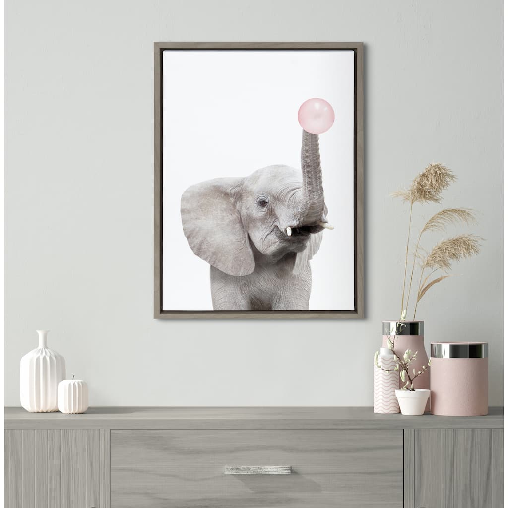 Kate and Laurel Sylvie Gum Elephant Framed Canvas by Amy Peterson