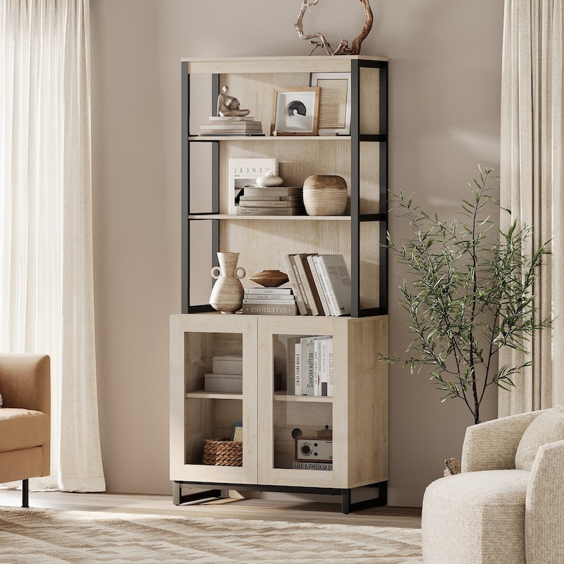 Modern 72" Sideboard with Glass Doors and Adjustable Shelves, Multifunctional Buffet Cabinet for Dining Room or Kitchen