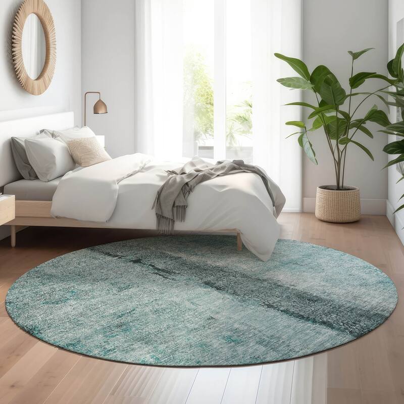 Premium Washable Super Soft Modern Arianna Mayfield Rug - Teal - 8' x 8' - Round