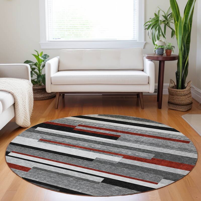 Machine Washable Indoor/ Outdoor Modern Stripes Chantille Rug