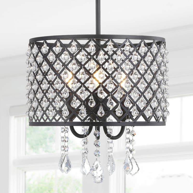 Avah Metal/Crystal Adjustable LED Drop Chandelier, Black/Clear by JONATHAN Y - 13"