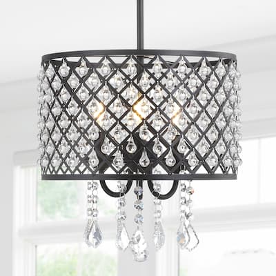 Avah Metal/Crystal Adjustable LED Drop Chandelier, Black/Clear by JONATHAN Y
