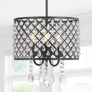 Avah Metal/Crystal Adjustable LED Drop Chandelier, Black/Clear by JONATHAN  Y