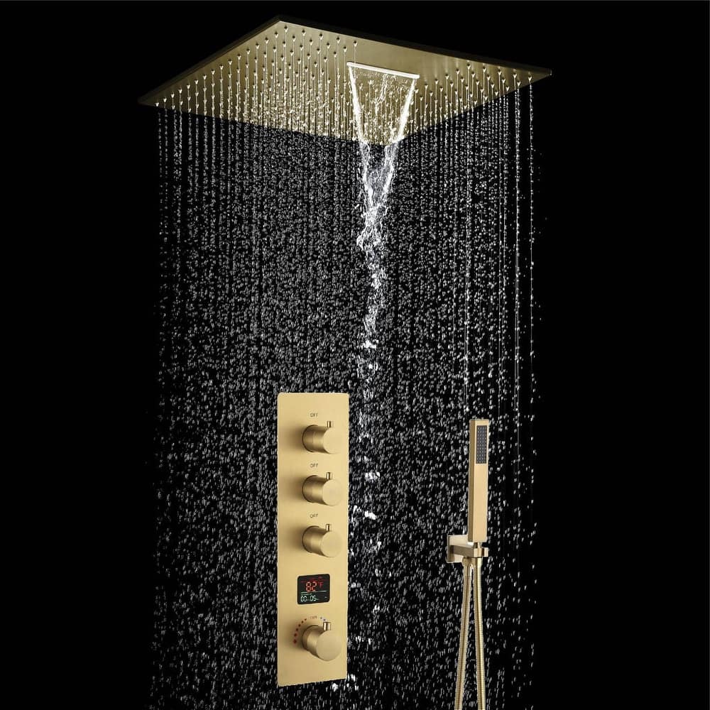 20inch ceiling mount rainfall waterfall shower systems 3 way thermostatic digital display shower faucet - 7'6" x 10'9"