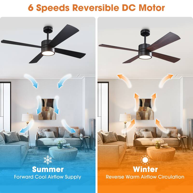52" Black/ Distressed Brass Smart Dimmable RGB Ceiling Fan with Remote and App Control