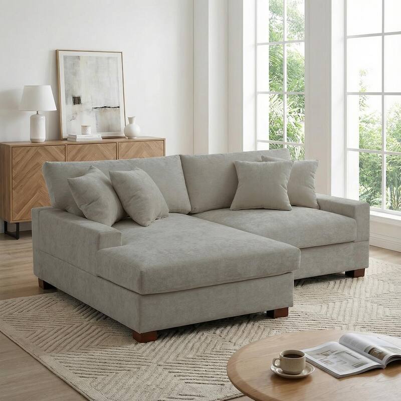 Oversized Modern Chenille Modular Sectional Sofa with Chaise - Left Facing - Grey-2 Piece