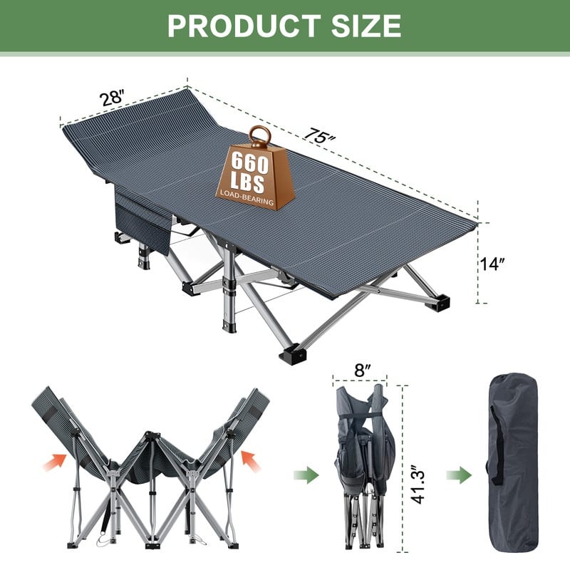 Folding Camping Cot Bed, 1200D Layer Oxford Travel Cots with Carry Bag